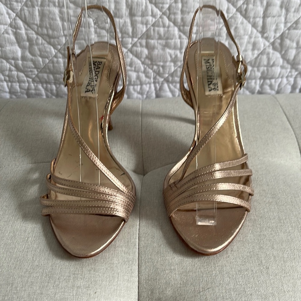 Badgley Mischka Rose Gold Strappy Slingback Heels